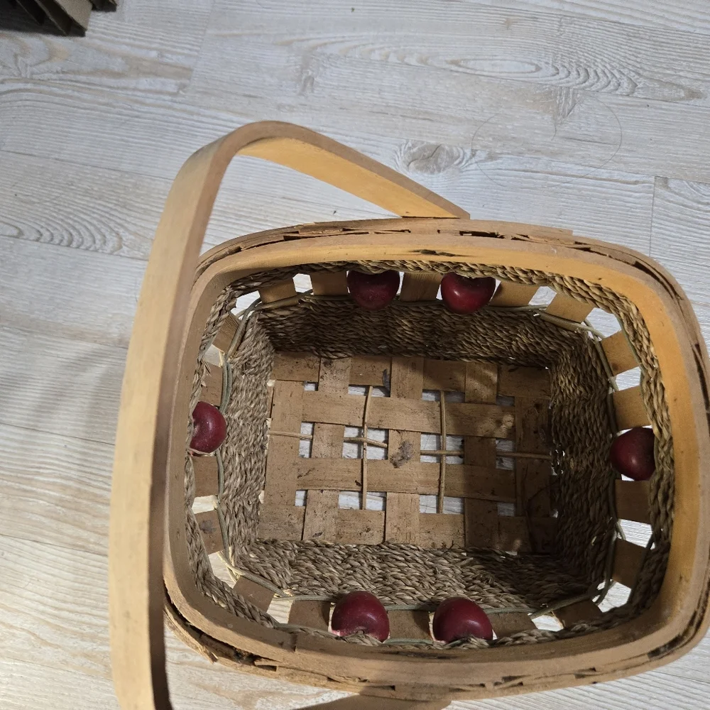 Vintage Woven Basket w/ Red Apple Accents